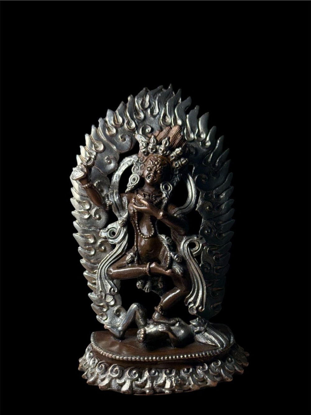 Handmade Nepal Copper Statue Silver Oxide Dancing Deity 4” Tibetan Buddhist Art